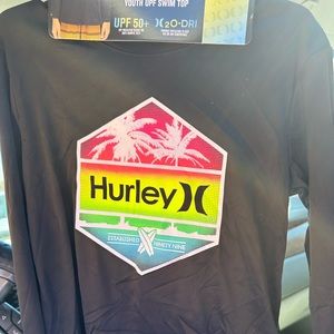 Hurley youth 4 swim top upf 50+fast dri black unisex long sleeve